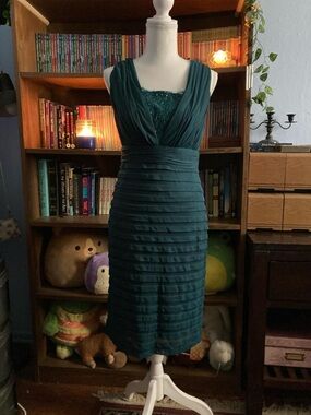 Liliana Teal Ruched V‑Neck Midi Dress